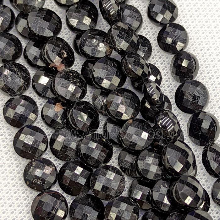 Natural Black Tourmaline Button Beads Faceted Coin