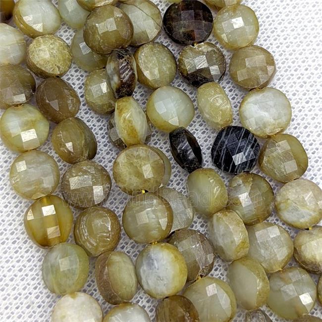 Natural Chinese Huaxiu Jade Beads Faceted Coin