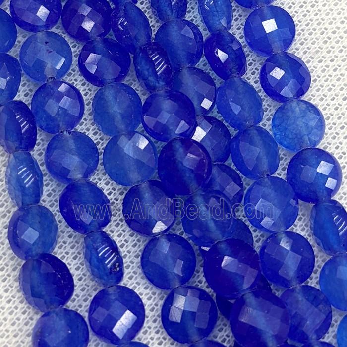 Blue Jade Button Beads Dye Faceted Coin