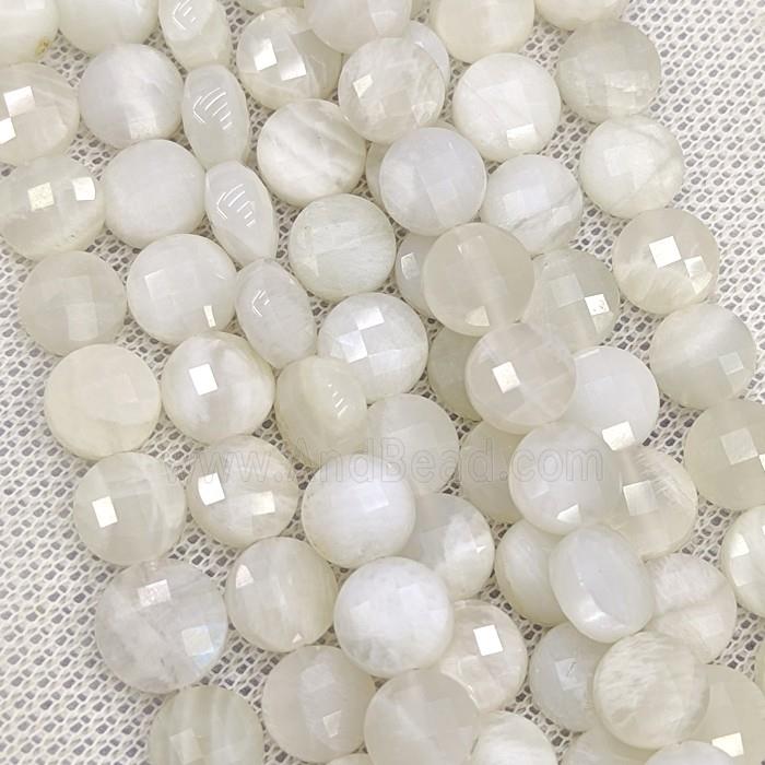 Natural White Moonstone Button Beads Faceted Coin