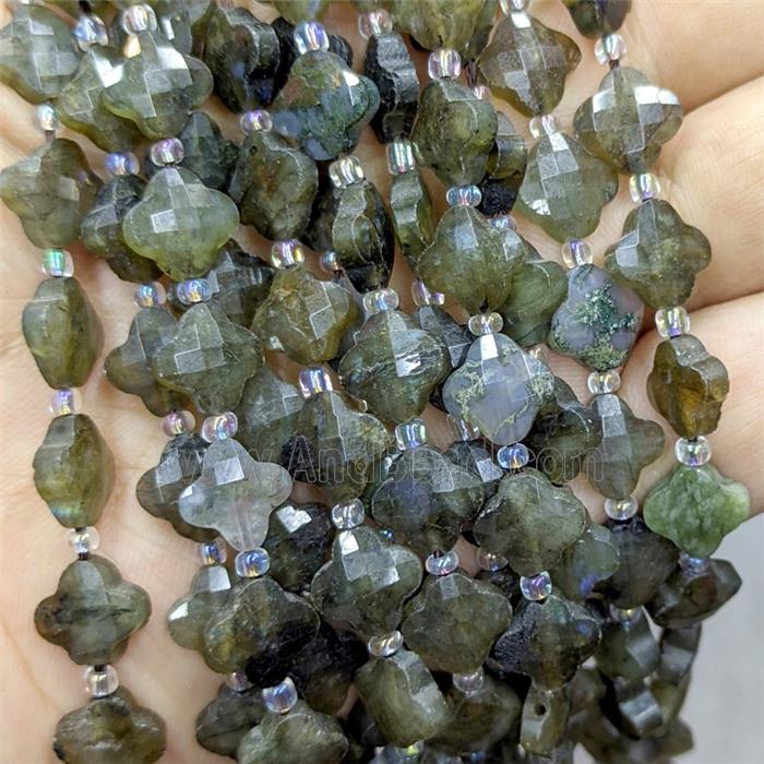 Natural Labradorite Clover Beads Faceted