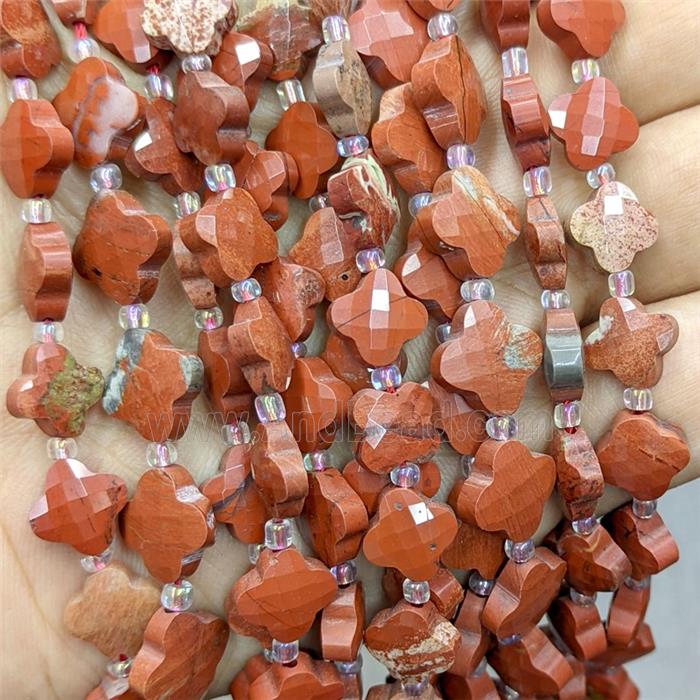 Natural Red Jasper Clover Beads Faceted