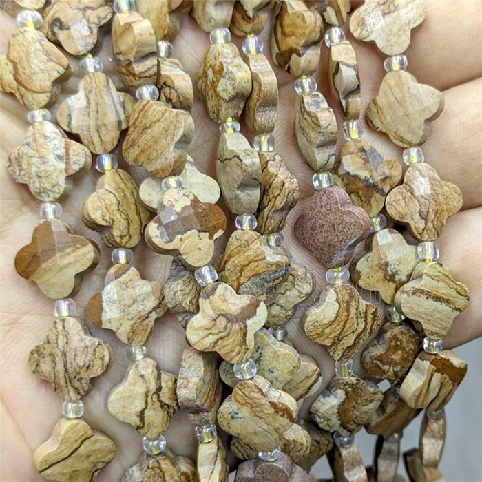 Natural Picture Jasper Clover Beads Faceted