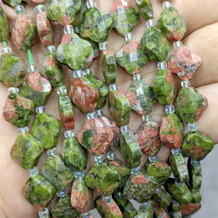 Natural Unakite Clover Beads Faceted