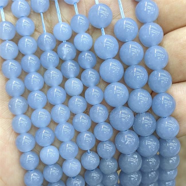 Natural Blue Angelite Beads Smooth Round