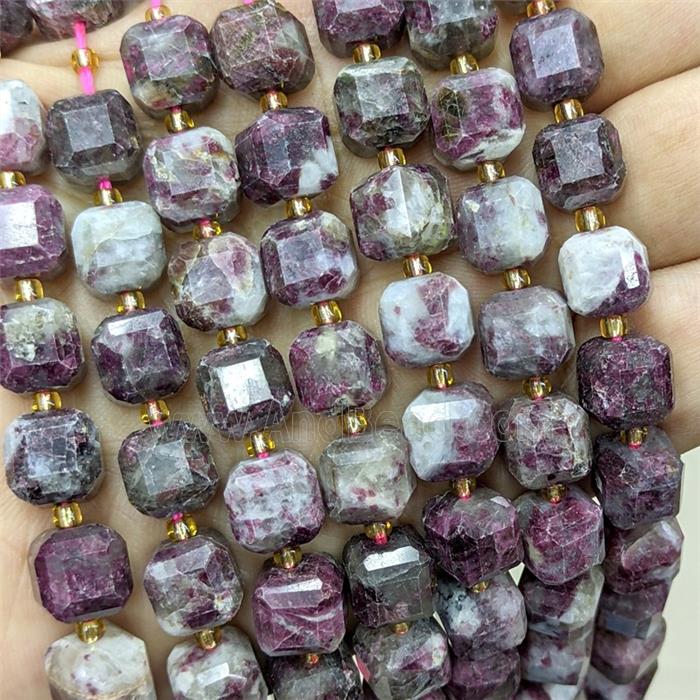 Natural Sakura Tourmaline Beads Faceted Cube Pink