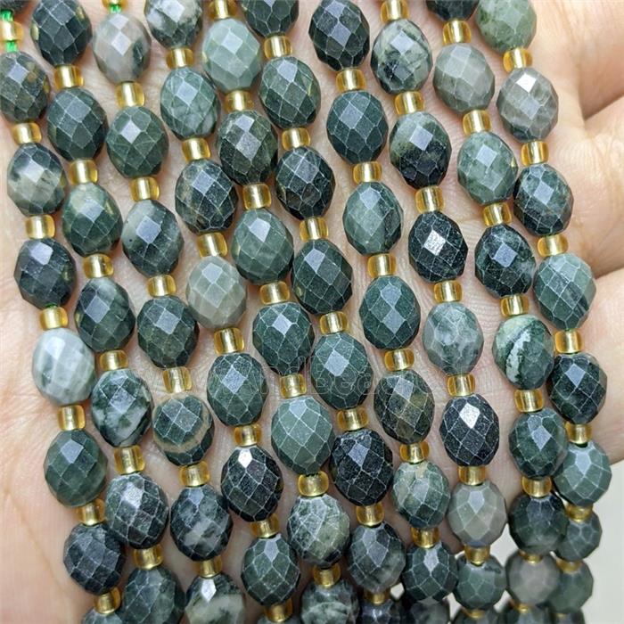 Natural Green Wood Jasper Beads Faceted Rice