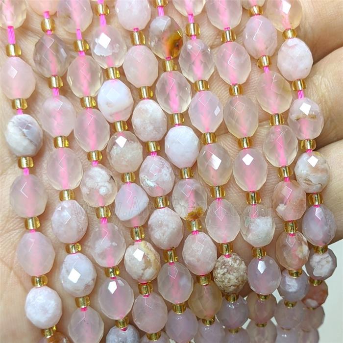 Natural Pink Sakura Agate Beads Faceted Rice