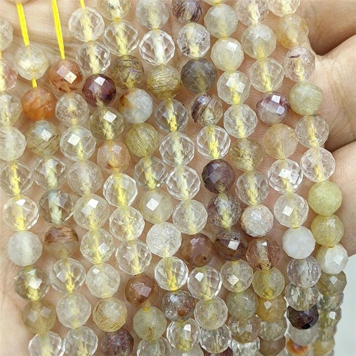Natural Rutilated Quartz Beads Mixed Faceted Round
