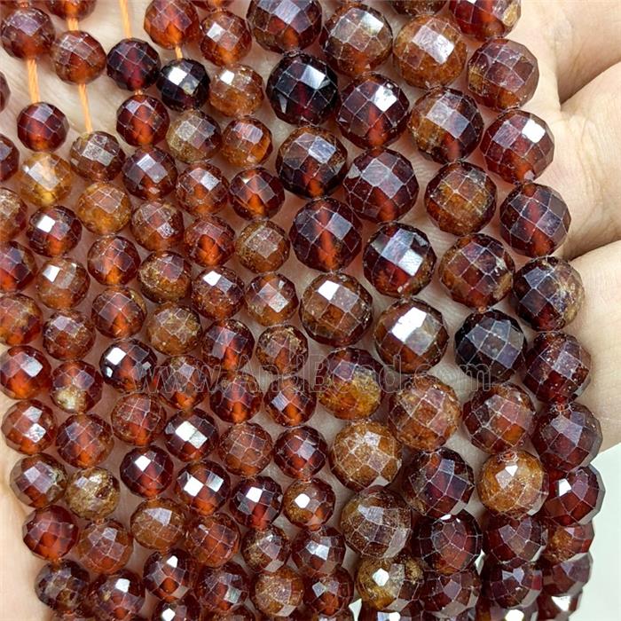 Natural Orange Garnet Beads Faceted Round