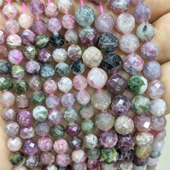Natural Tourmaline Beads Multicolor Faceted Round
