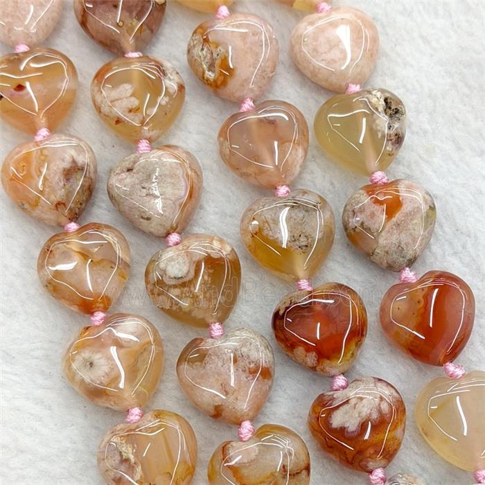Natural Pink Sakura Agate Heart Beads
