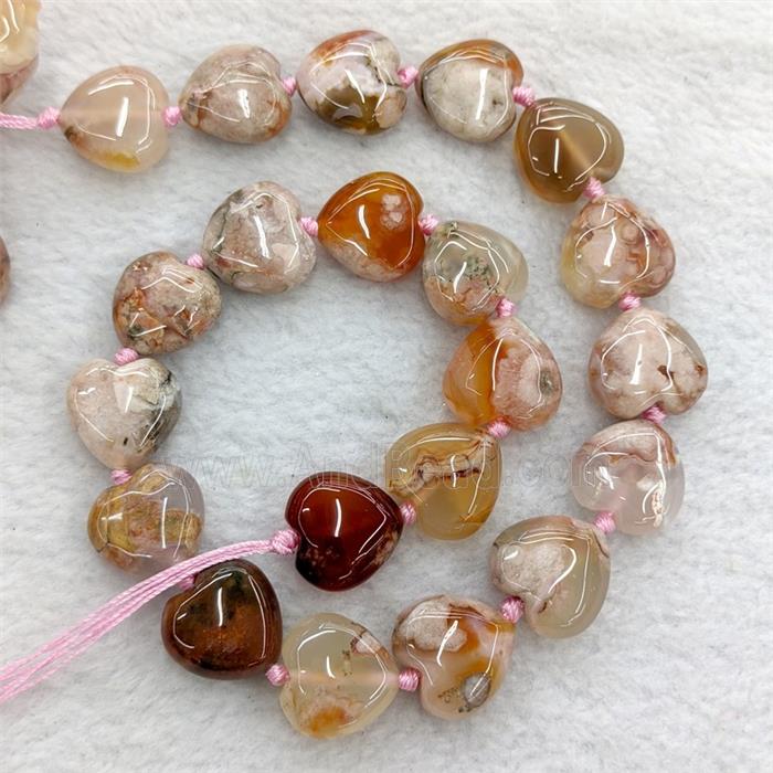 Natural Pink Sakura Agate Heart Beads