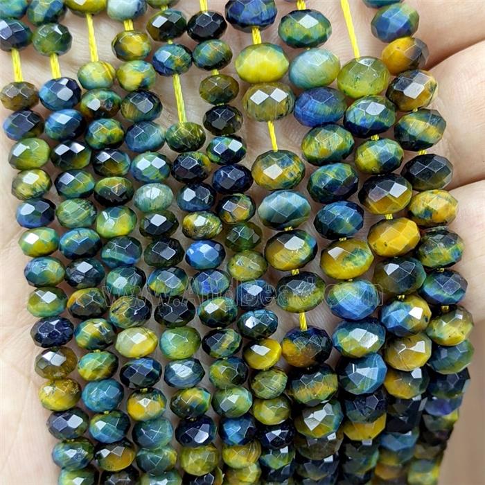 Natural Tiger Eye Stone Rondelle Beads Faceted Yellowblue Dye