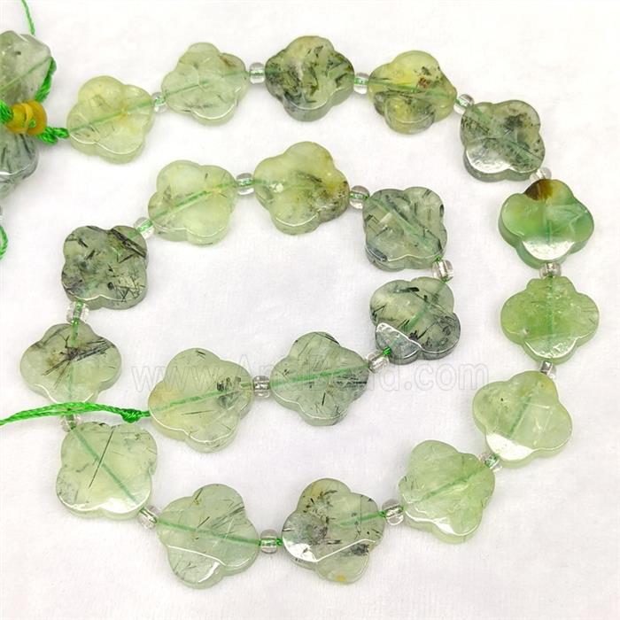 Natural Green Prehnite Clover Beads Faceted