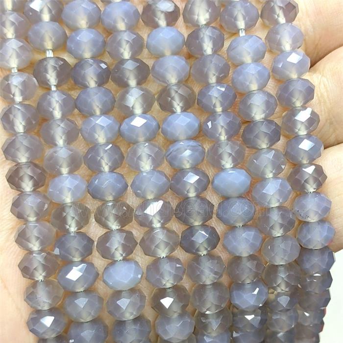 Natural Gray Agate Rondelle Beads Faceted Undye