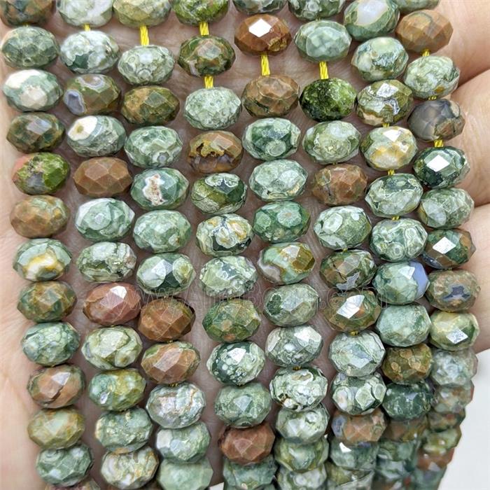 Natural Rhyolite Beads Green Faceted Rondelle