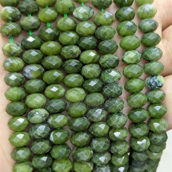 Natural Green Chinese Taiwan Nephrite Jade Rondelle Beads Faceted