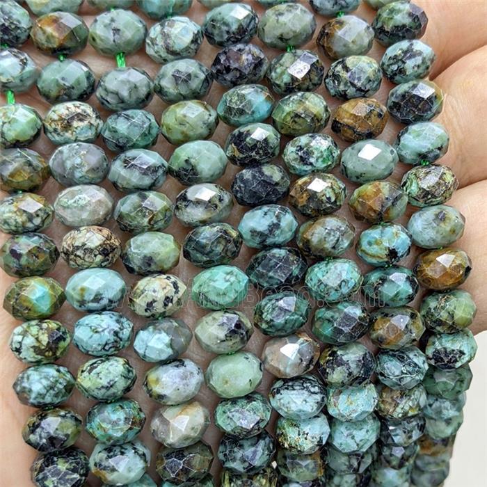 Natural Green African Turquoise Rondelle Beads Faceted