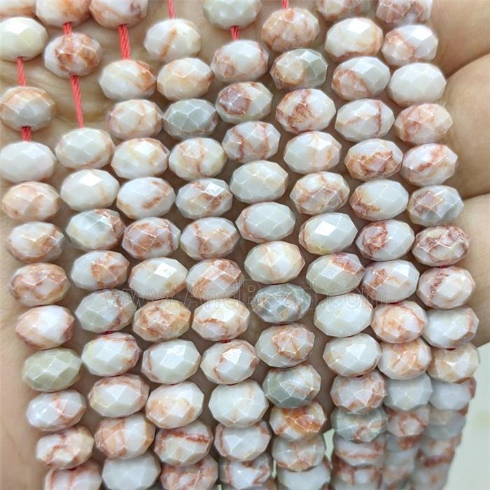 Natural Red Silk Jasper Rondelle Beads Faceted