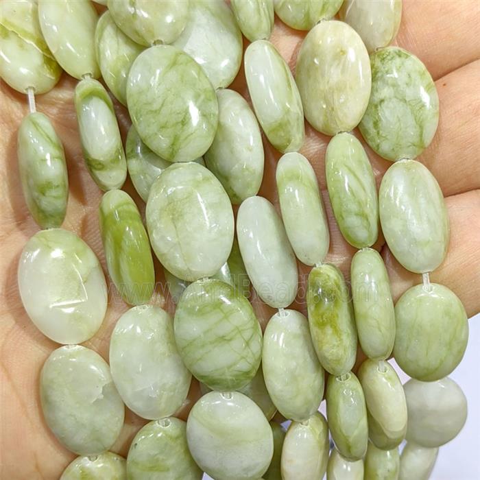 Green Nephrite Jade Oval Beads
