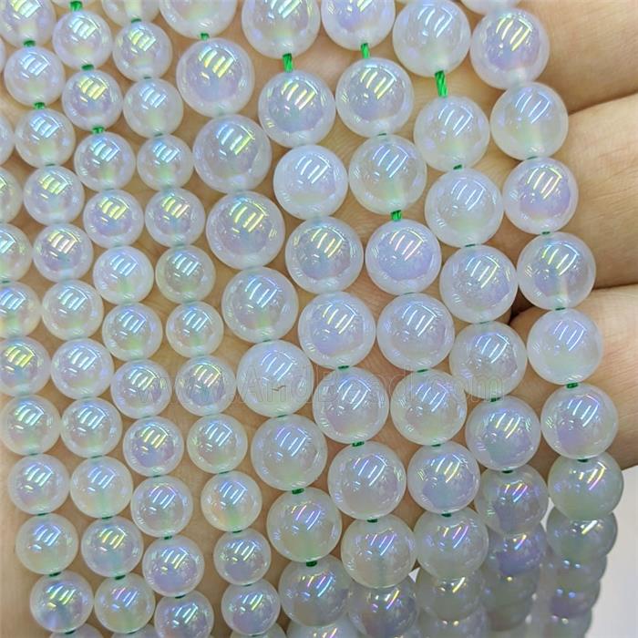 White Agate Beads Smooth Round AB-Color Electroplated