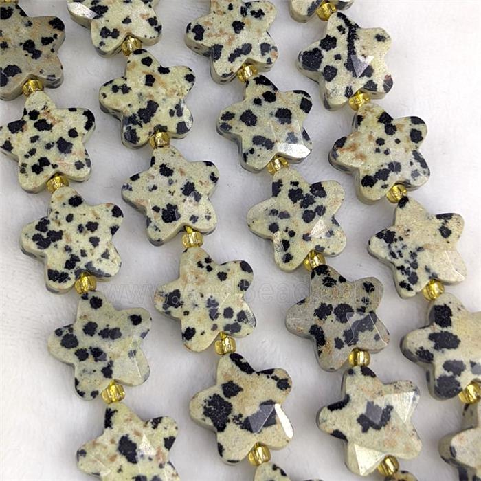 Natural Black Dalmatian Jasper Star Beads Faceted