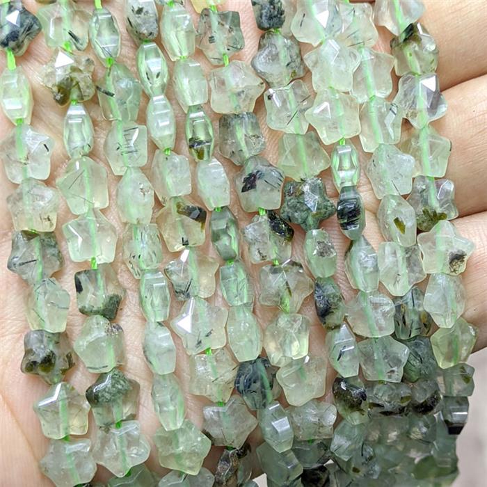 Natural Green Prehnite Star Beads Faceted