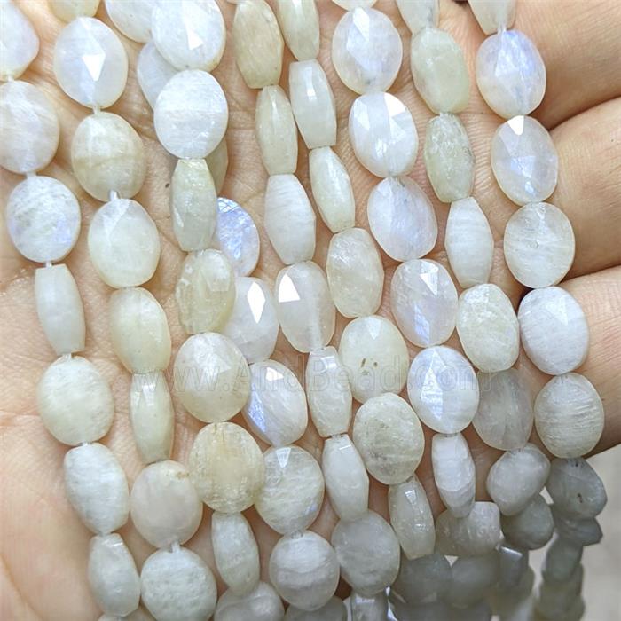 Natural White Moonstone Oval Beads Faceted Blue Flash