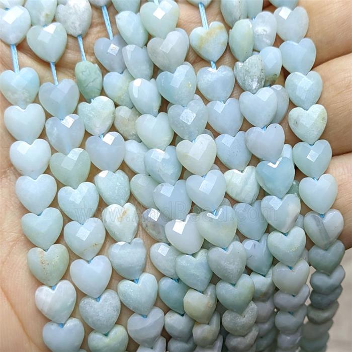 Natural Chinese Blue Amazonite Heart Beads Faceted
