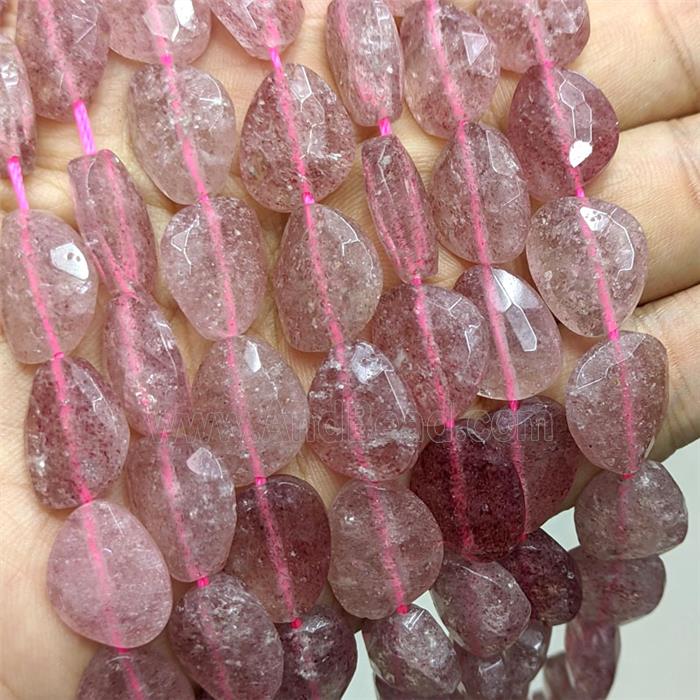Natural Pink Strawberry Quartz Triangle Beads Faceted