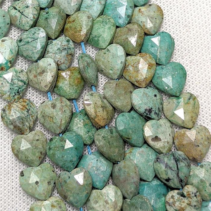 Natural Green Peru Turquoise Heart Beads Faceted