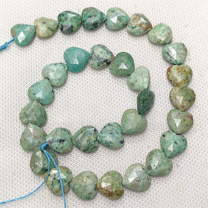 Natural Green Peru Turquoise Heart Beads Faceted