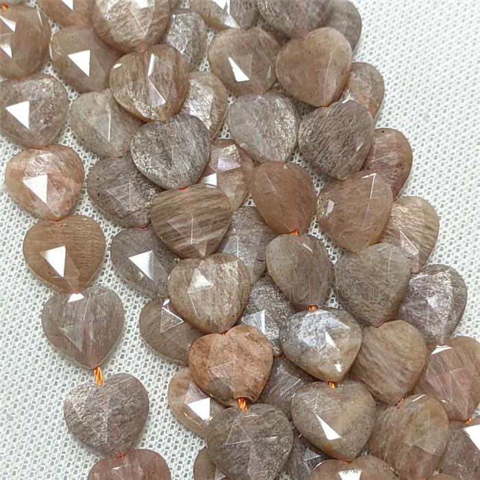 Natural Peach Sunstone Heart Beads Faceted