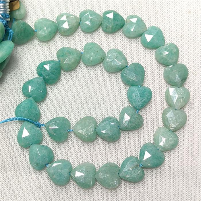 Natural Green Amazonite Heart Beads Faceted
