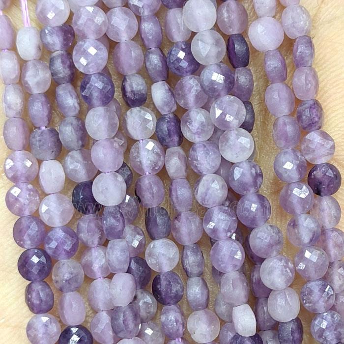 Natural Purple Lepidolite Beads Faceted Circle