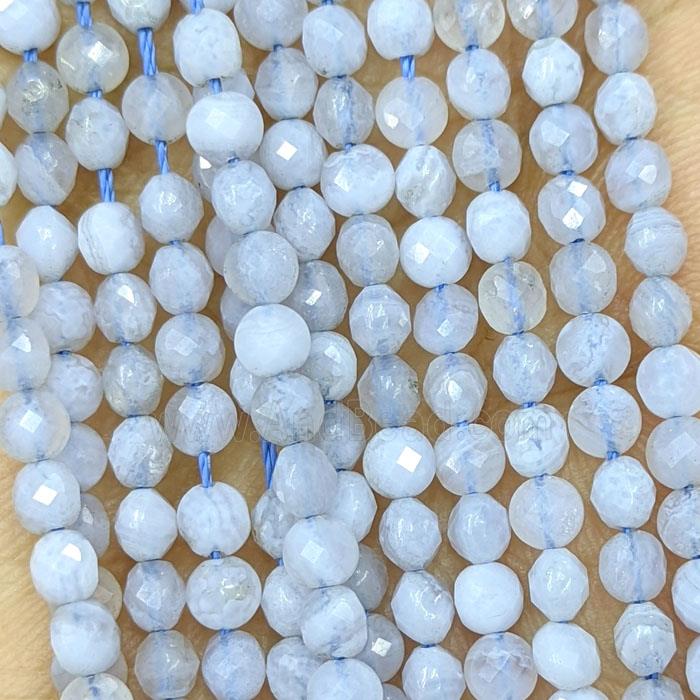 Natural Blue Lace Agate Beads Faceted Circle