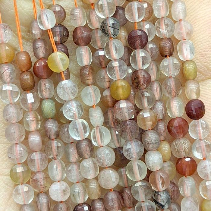 Natural Rutilated Quartz Beads Faceted Circle Multicolor