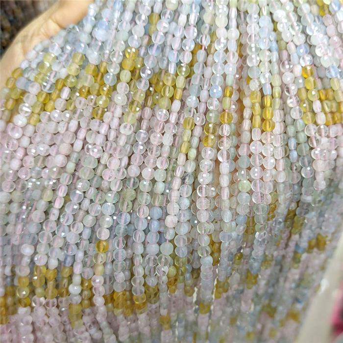 Natural Morganite Beads Faceted Circle Multicolor