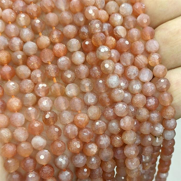 Natural Orange Sunstone Beads Golden Spot Faceted Round