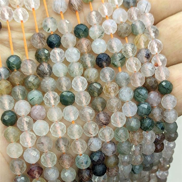 Natural Rutilated Quartz Beads Multicolor Faceted Round