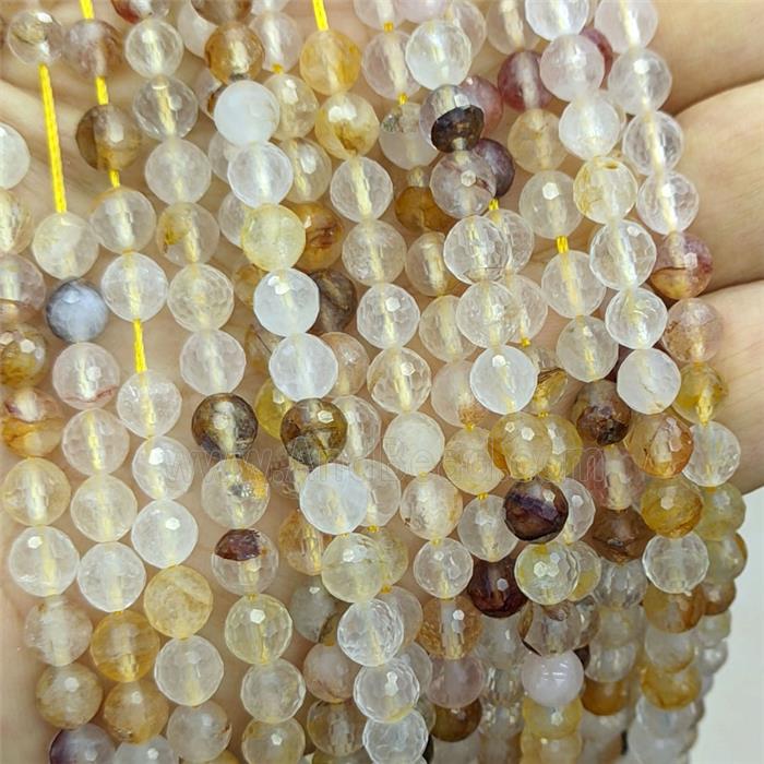 Natural Yellow Hematoid Quartz Beads Faceted Round