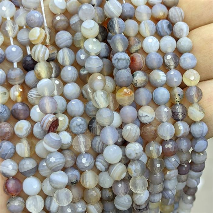 Gray Striped Agate Beads Faceted Round