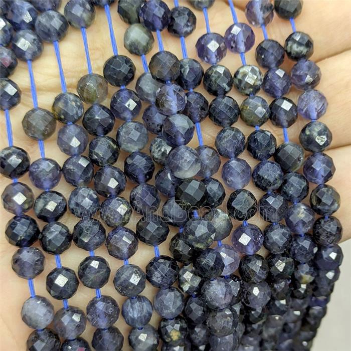 Natural Iolite Beads Inkblue AB-Grade Faceted Round