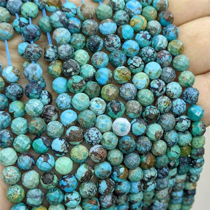 Natural Chinese Hubei Turquoise Beads Green Faceted Round