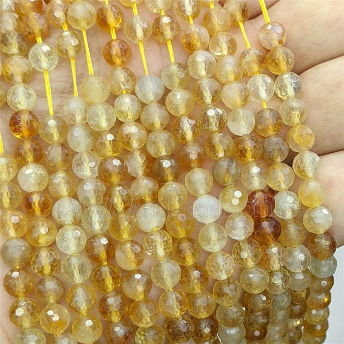 Natural Yellow Citrine Beads Faceted Round