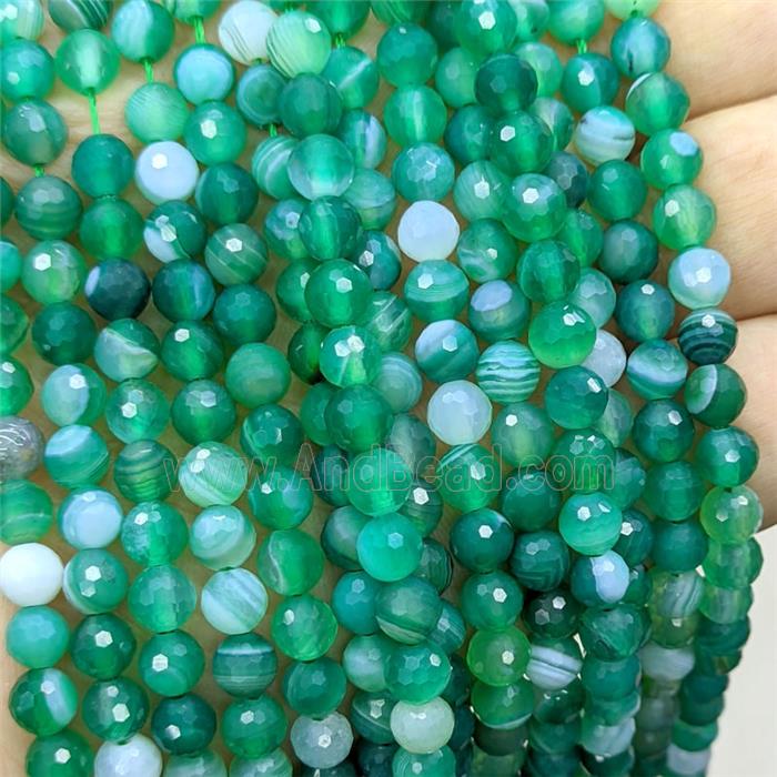 Green Stripe Agate Beads Dye Faceted Round