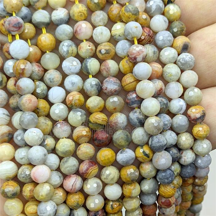 Natural Yellow Crazy Lace Agate Beads Faceted Round