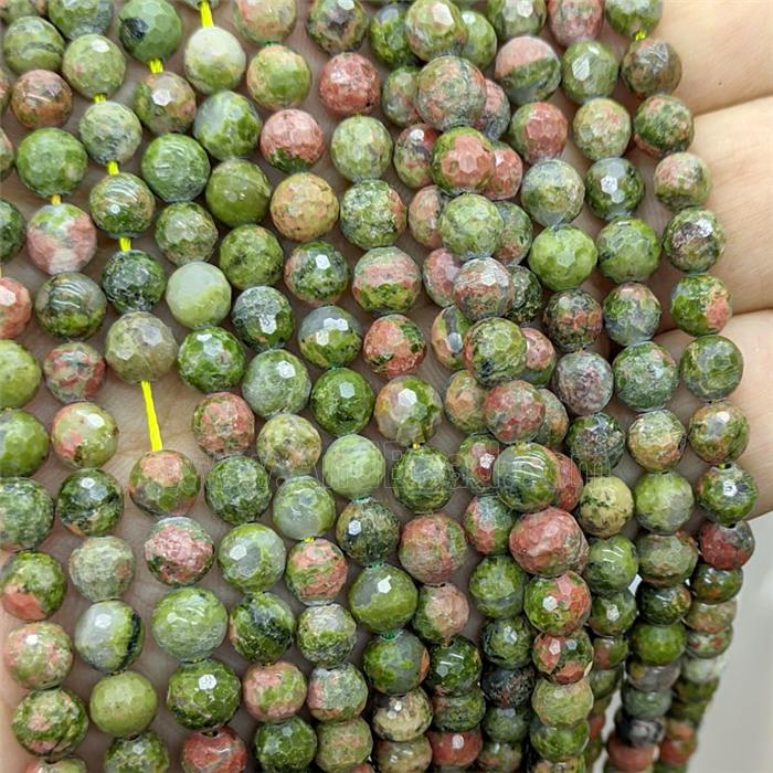 Natural Unakite Beads Green Faceted Round