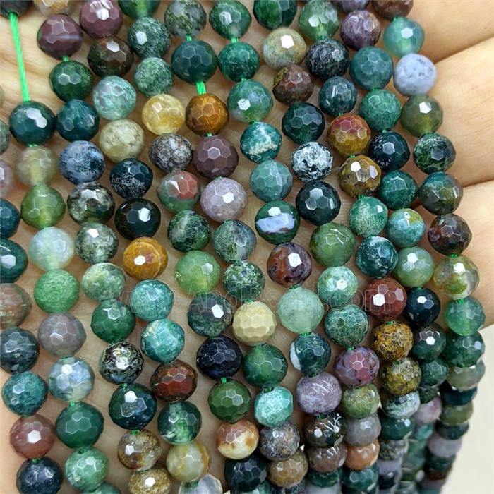 Natural Indian Agate Beads Multicolor Faceted Round